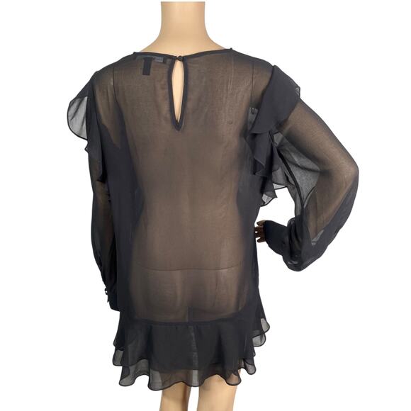 White House Black Market Sheer Lace Applique Ruffle Witchy Tunic Top SZ 4 - Picture 9 of 11